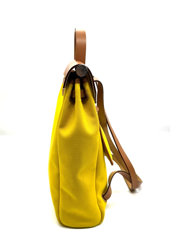 Hermes Military Toile Vache Hunter Herbag a Dos Cremallera Retorno Mochila Amarilla Foto 4 de 4