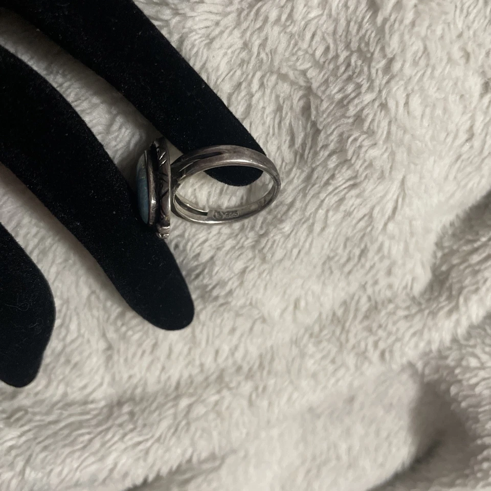 925 蓝色火蛋白石纯银戒指 尺寸 7 — 第 4/4 张图片