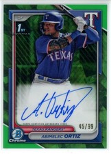 2024 Bowman Sapphire Abimelec Ortiz Chrome Auto Refractor Green 1st #/99 Rangers
