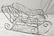 Christmas Silver Wire Santa Sleigh Centerpiece Decoration Metal 8" Scroll