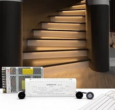 Motion-Activated Cascading Effect LED Stair Lighting Kit KMG-3233, 23.6" Alum...