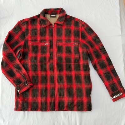 Pleasures Now Flannel Zip Up Lined Jacket Black & Red Size Medium
