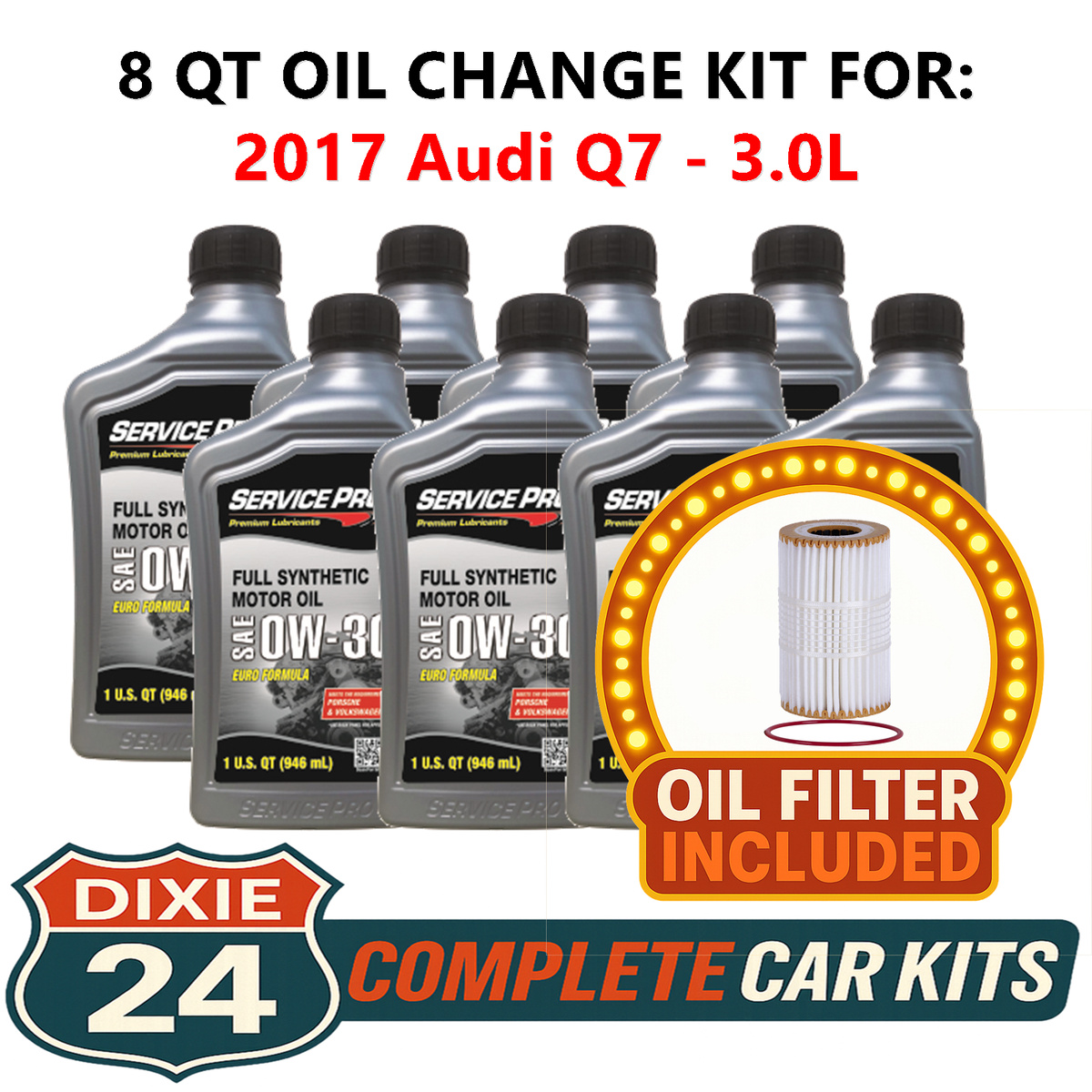 Fits: 2017 Audi Q7 3.0L 6,000 Mile Synthetic Oil & Filter Kit (0W