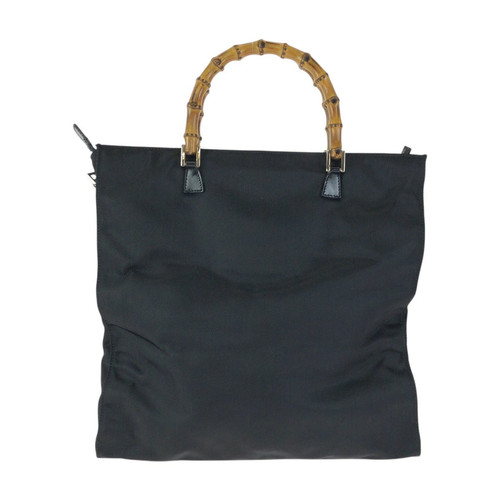 GUCCI 001 1095 1878 Bamboo Nylon/Leather Women's Black Handbag #PB15800
