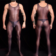 Men's Oil Shiny Glossy Bodysuit Stretch Jumpsuit Sleeveless Bodystocking Catsuit