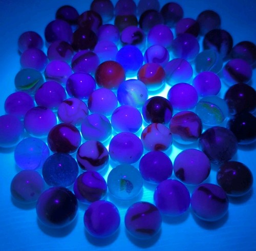 Vtg 67 Mixed Lot With UV Reactive Uranium Marbles Various Sizes Types