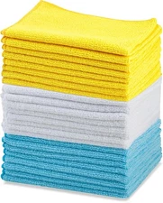 Amazon Basics Microfiber Cleaning Cloths, Ultra 24-Pack, Blue/White/Yellow