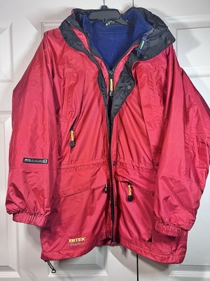Eddie Bauer Men's Red Parka Jacket XL Lined Zipper Logo Button Accents