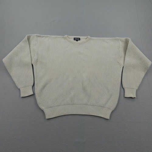 Vintage Lands End Sweater Mens Large White Chunky  Heavyweight Pullover 90s USA