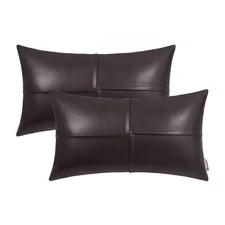 2 Pack Faux Leather Throw Pillow Covers 12x20 Inch Lumbar Cushion Case