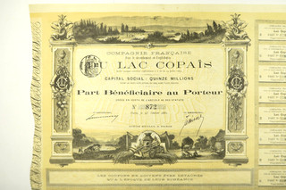 LAC DE COPAIS DESSECHEMENT & EXPLOITATION PART BENEFICIAIRE 1881 COUPONS