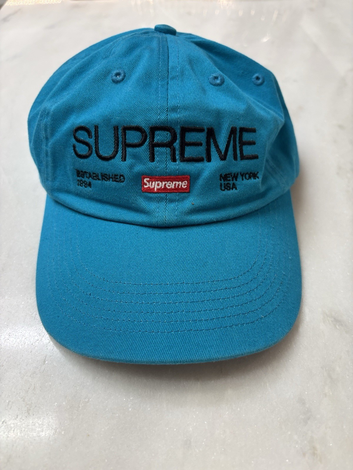 Supreme Blue Adjustable Baseball Cap Embroidered … - image 1