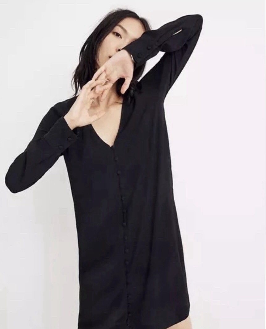 Madewell Heather Dress Women’s Medium Black Button Front Boho Oversized Classic