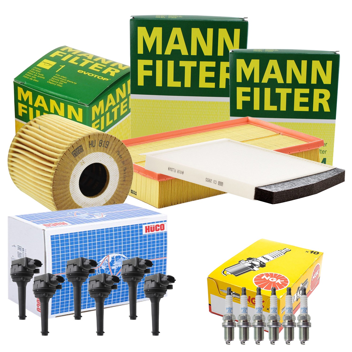 Mann Engine Oil Cabin Air Filter 6 NGK Plugs  Hitachi Coils Kit For S80 T6 Gas