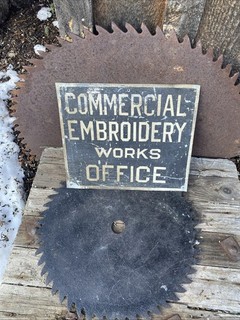 Antique Embroidery Sewing Shop Sign Hand Painted Metal NO RESERVE