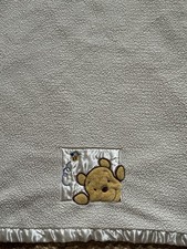 Disney Peek-A-Pooh Ivory Winnie the Pooh plush Baby Blanket satin reverse side.