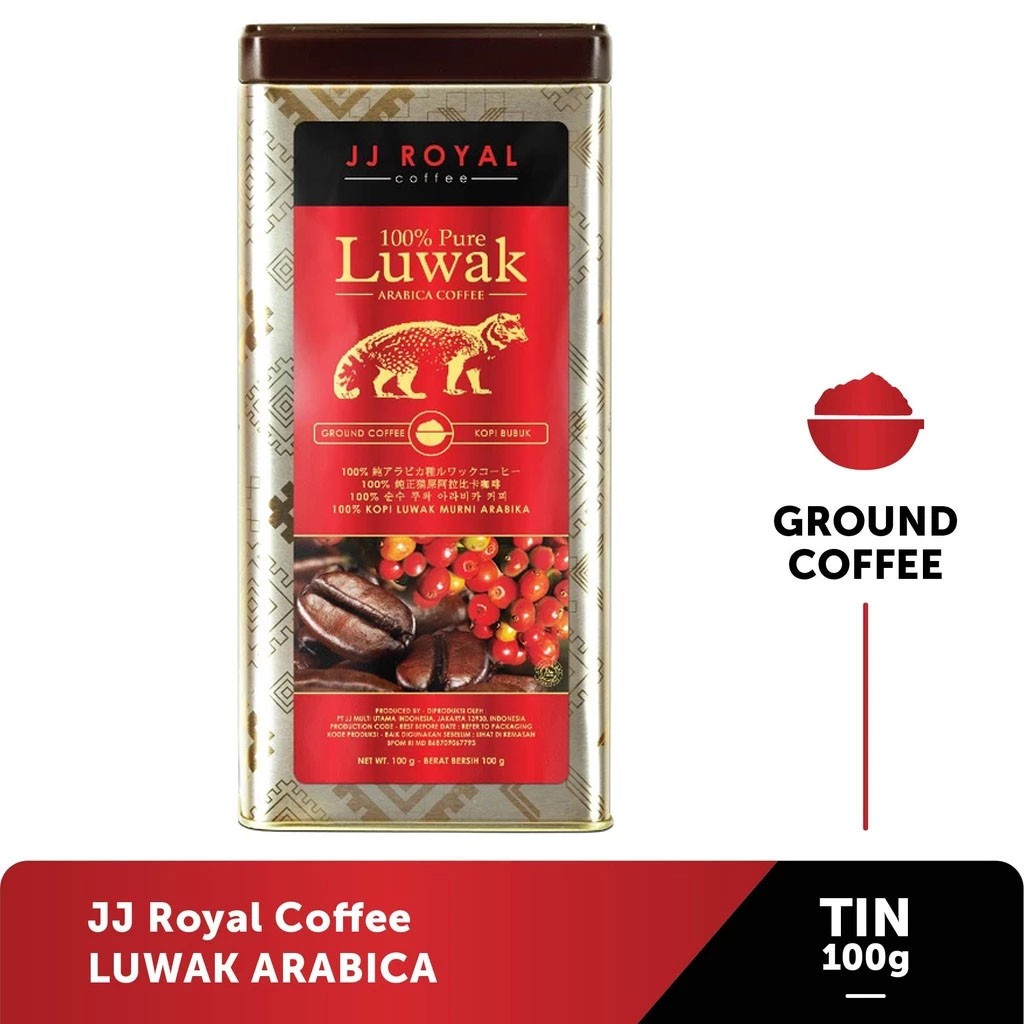 JJ Royal Coffee 100% Pure Luwak Arabica – Ground Coffee Tin 100g