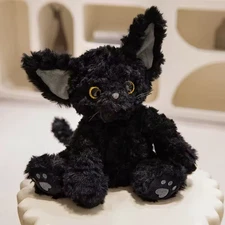 Black Curly Hair Kitten Cat Plush Toy 10" Stuffed Animal Toddler Doll Gift Kids