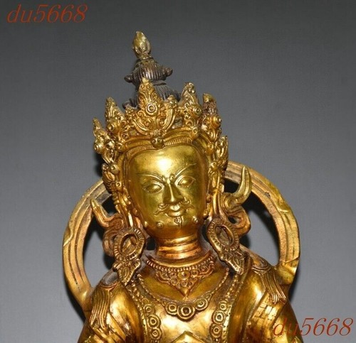 12.6"Tibetan Buddhism temple bronze Yellow Jambhala Mammon Buddha statue - Picture 6 of 9