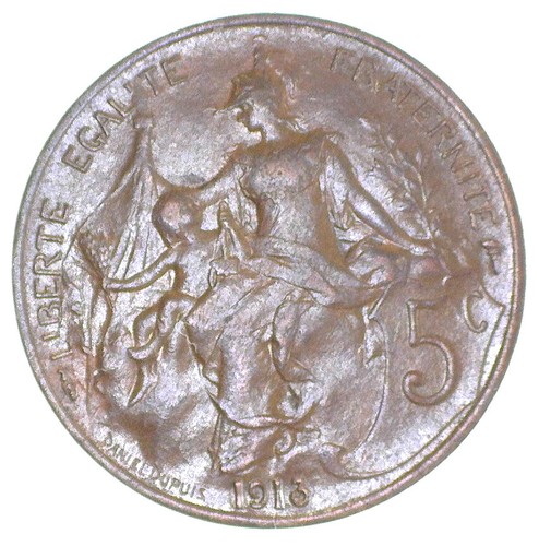 FRANKREICH 1900 5 CENTIMES BRIGHT RB UNC & 1913 5 CENTIMES BRANDNEU UNC (KM # 842) - Bild 5 von 6