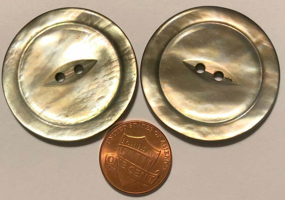 2 Large MOP Natural Shell Abalone Sew-through Cat Eye Buttons 1 7/16" 37mm 10000 - Image 2 of 4
