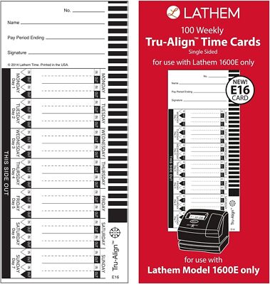 Lathem 1600E Weekly Time Cards Pack Of 100 White Single Sided 4 In Out Punches