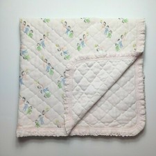 Vtg Triboro Baby Quilt Pink Nursery Crib Blanket 36x42 Children Siblings Family