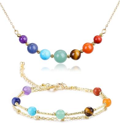 Chakra Kette Armband Set Damen Heilstein 7 Chakra Steine 6mm