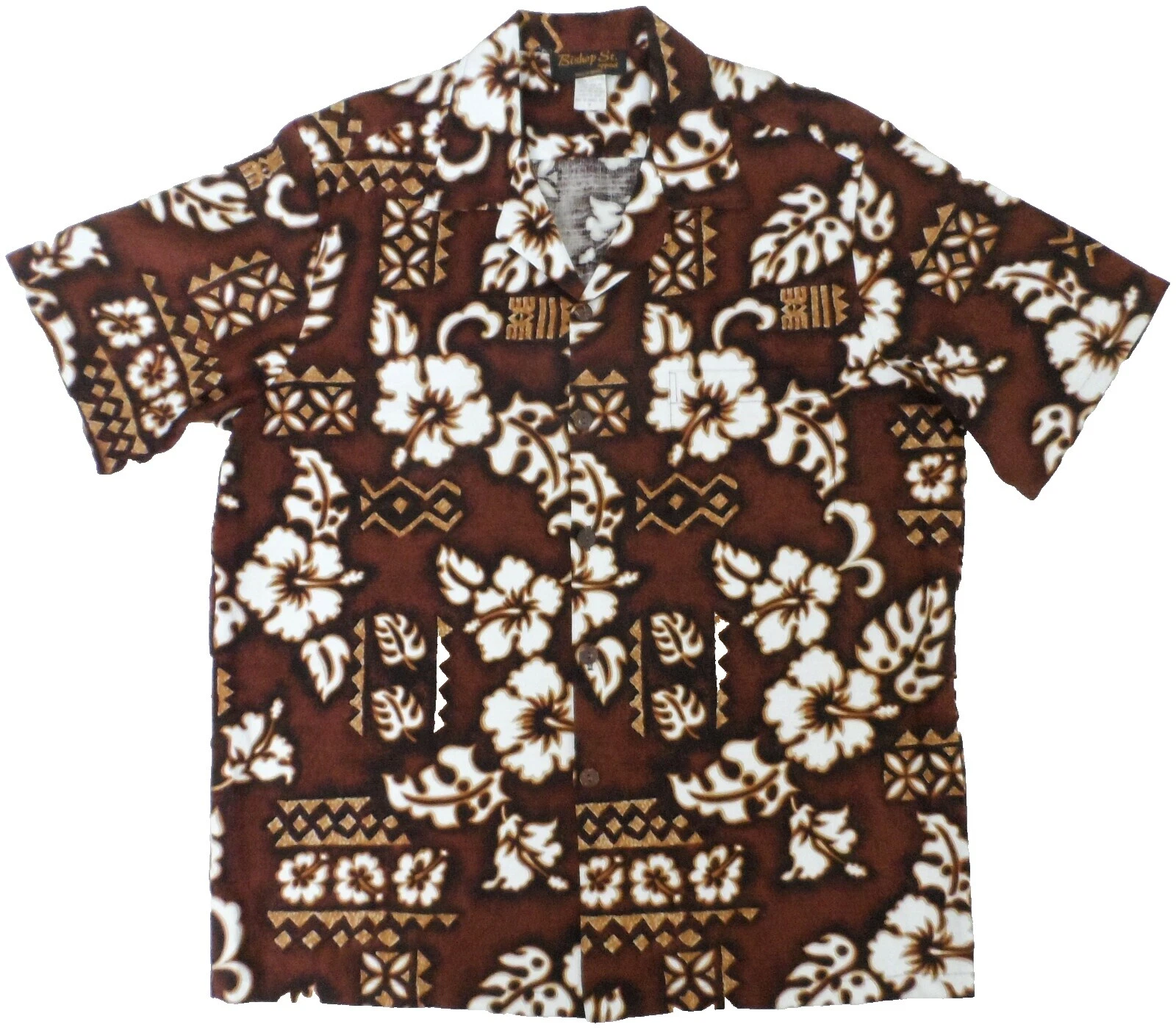Marrón Algodón Camisas Informales Vintage Hawaiana para Hombres