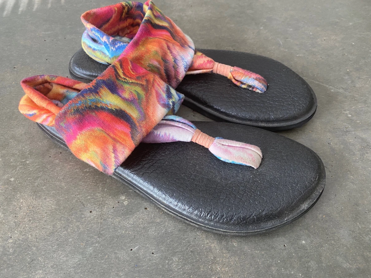 Sanuk SWS10535 Yoga Sling 2 Sandals Size 6 Tie Dye Watercolor