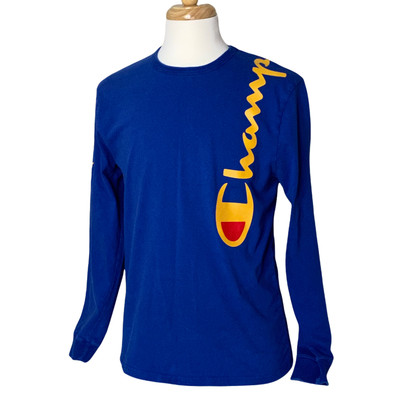 blue and yellow champion shirt