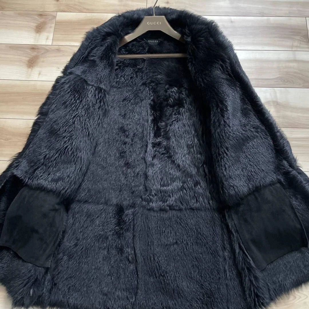 Cappotto Gucci Tom Ford Mouton nero anni 90 pelle di pecora vintage USA dalppone