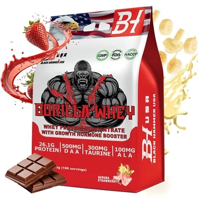 Proteína de suero GORILLA 5 KG 2 KG | Ganancia muscular alta en proteínas | Black Hammer EE. UU.
