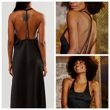 Free People Happy Hour Midi XS Slip Dress Side Slits Halter T-Back NWOT $98 