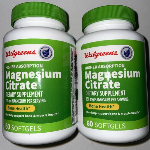 2 X Walgreens Magnesium Citrate Higher Absorption 250 mg 60 Softgels