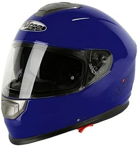 Nitro NP1100-F Plain Blue Full Face Motorcycle Crash Helmet With Sun Visor