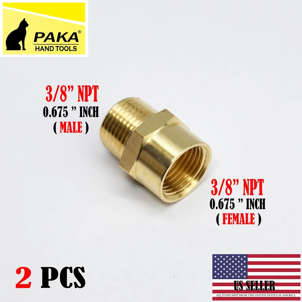 PAKA TOOLS 2 x BRASS NPT Extensions , Equal 3/8 Male NPT x 3/8 Female NPT