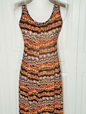 John Paul Richard Sleeveless Maxi Dress Sm Stretch Geometric Vtg USA Beachy Boho