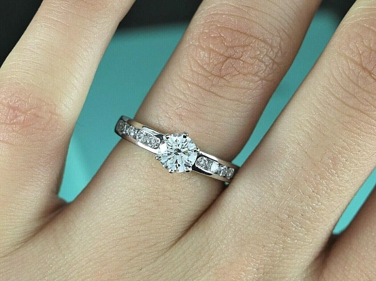 $25,000 Tiffany & Co Platinum 1.13ct E VS2 Round Diamond Channel  Engagement Ring