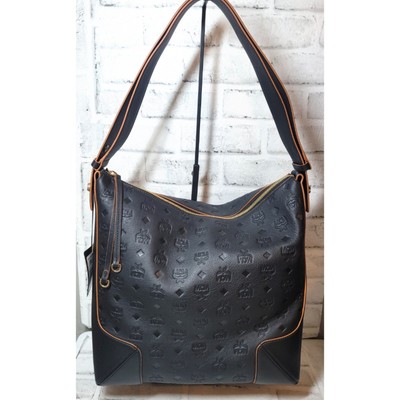 MCM Klara Purse Hobo Bag Large Black Monogram Leather Goldtone Hardware NWT