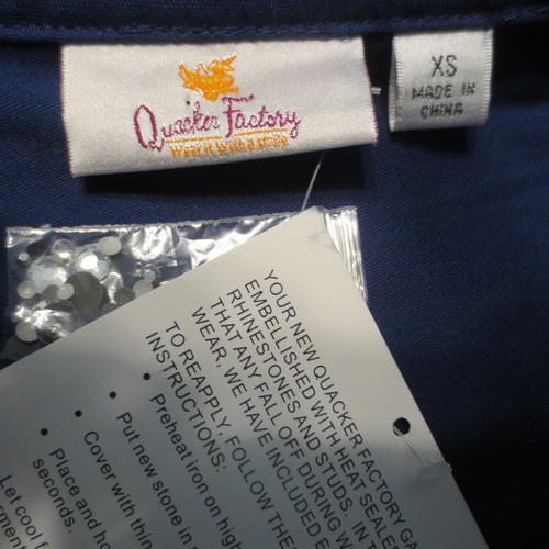Quacker Factory Embellished Zip Front Jacket Sz XS Navy Blue Denim Rhinestones - Picture 9 of 13