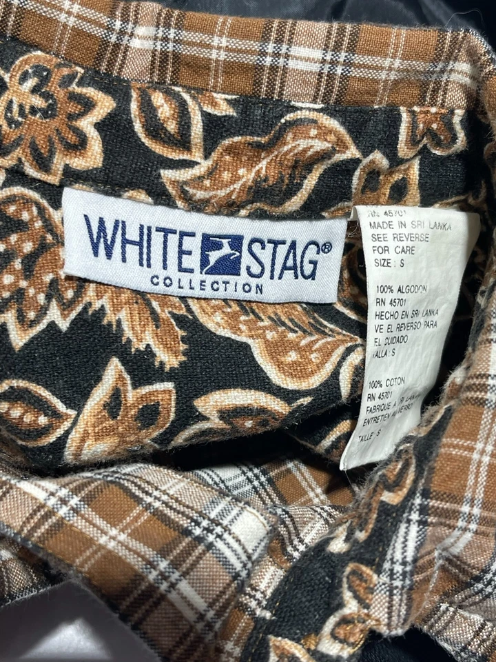 Camisa para mujer marrón a cuadros manga corta abotonada con chaleco talla S 4/6 ciervo blanco Foto 3 de 3