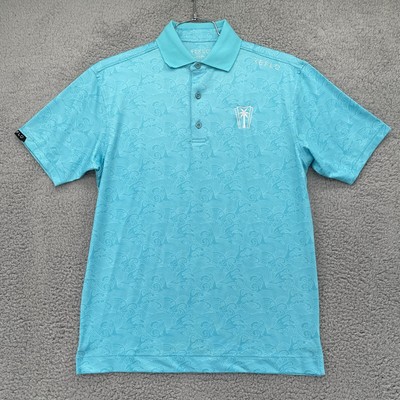 Reflo Golf Polo Shirt Mens Medium Blue Wave Print Short Sleeve Recycled Stretch