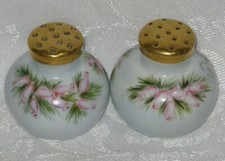 Vintage Hand Painted Porcelain Salt  Pepper Shakers Pink Rose Buds Flowers