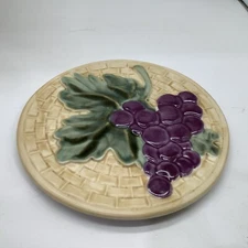 Pfaltzgraff 8” Trivet Purple Grapes Leaf & Basket Weave Pattern