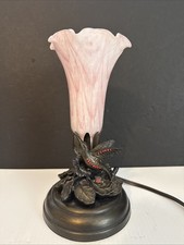 Dale Tiffany Hummingbird Lily Accent MCM Lamp Pink Art Glass Shade & Brass Base