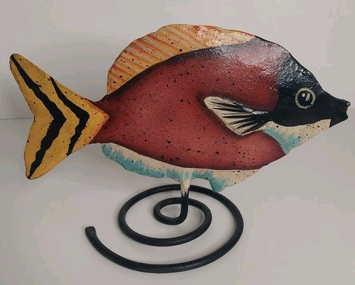 Decorative Metal Sculpture of a Tropical Fish on Spiral Stand