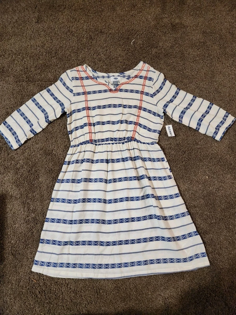 Robe Old Navy Taille 10-12 - Blanc à Rayures Bleu Marine - Taille Basse - Manches Longues