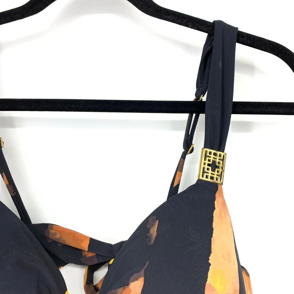 Top de natación para mujer Natori talla 36D acolchado con aros push up estampado negro/naranja Foto 3 de 4