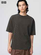 UNIQLO U AIRism Cotton Oversized Stripe black tan T Shirt Half Sleeve Japan Dry
